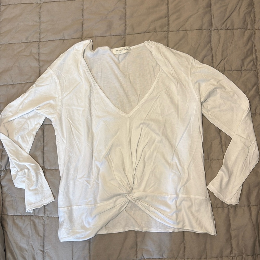 Treasure & Bond lightweight white long sleeve top with knot tie